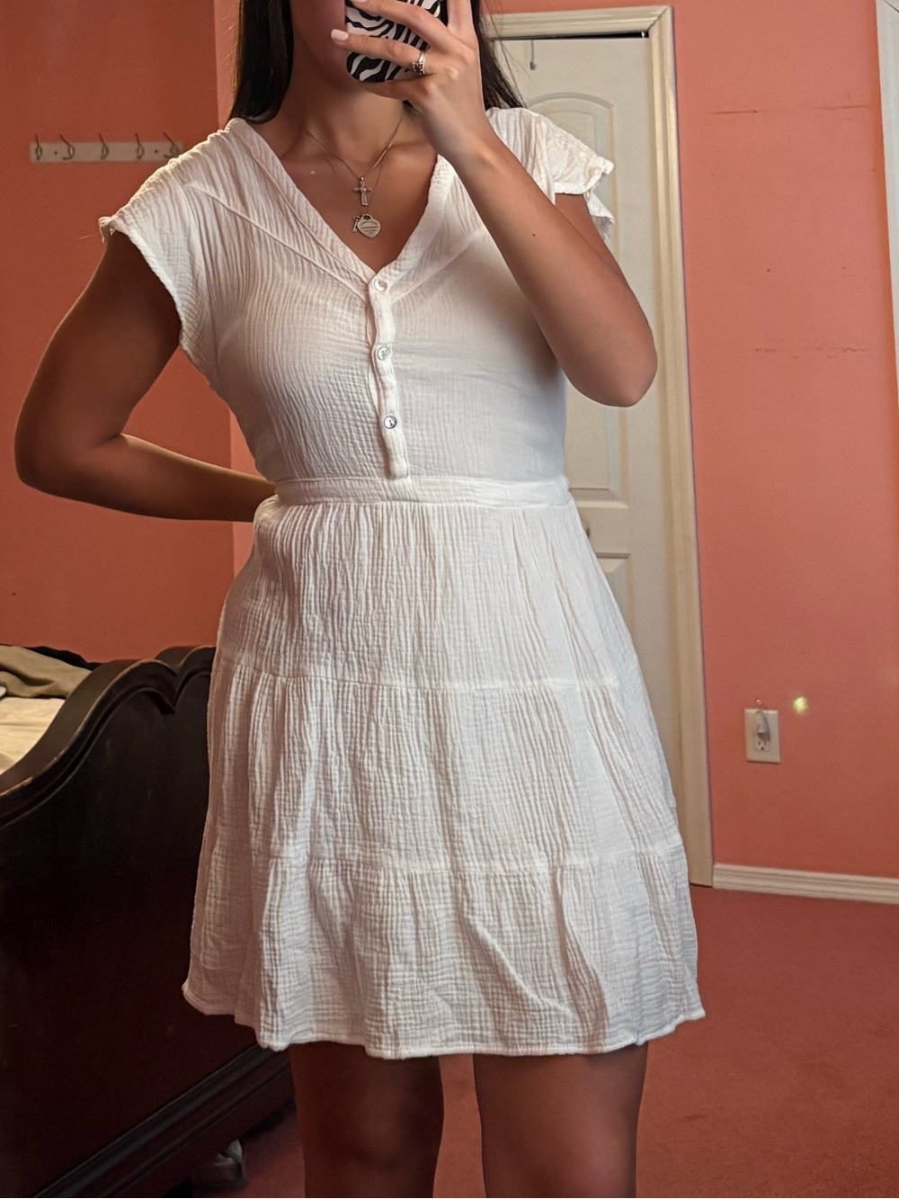 Joie White Tiered Cotton Gauze Fit-and-Flare Dress with Slip